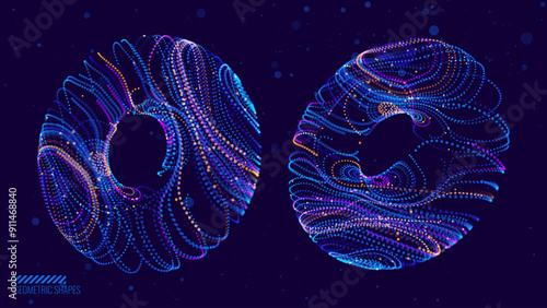3D Torus Dots and Lines. Electromagnetic Force Field Concept. Science Physics Background. Vector Illustration. Energy Fields Torus Objects Design Elements.