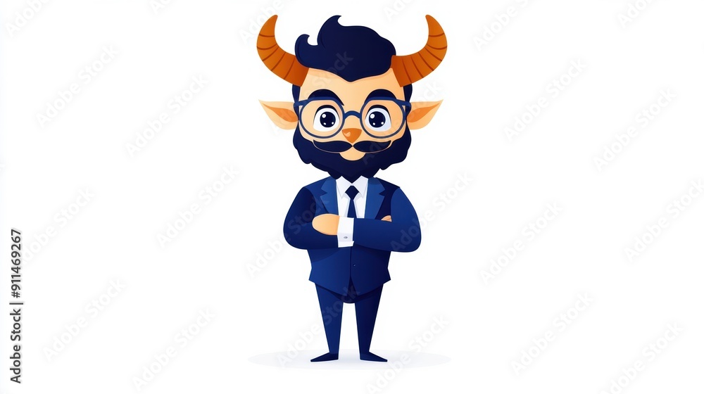A man in a suit and sunglasses with horns on his head A man in a suit and sunglasses with horns on his head