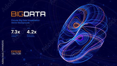 Digital Big Data Flow Vector Background. Big Data Technology Lines. Abstract Science Technology Illustration. Big Data Neural Network Background Concept. AI Visualization Concept. Vector.