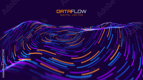 Digital Big Data Flow Vector Background. Big Data Technology Lines. Abstract Science Technology Illustration. Big Data Neural Network Background Concept. AI Visualization Vector Illustration.