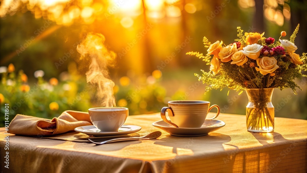 Golden Hour Breakfast: A Warm and Inviting Morning Table Setting AI Generated Golden Hour Breakfast: A Warm and Inviting Morning Table Setting AI Generated