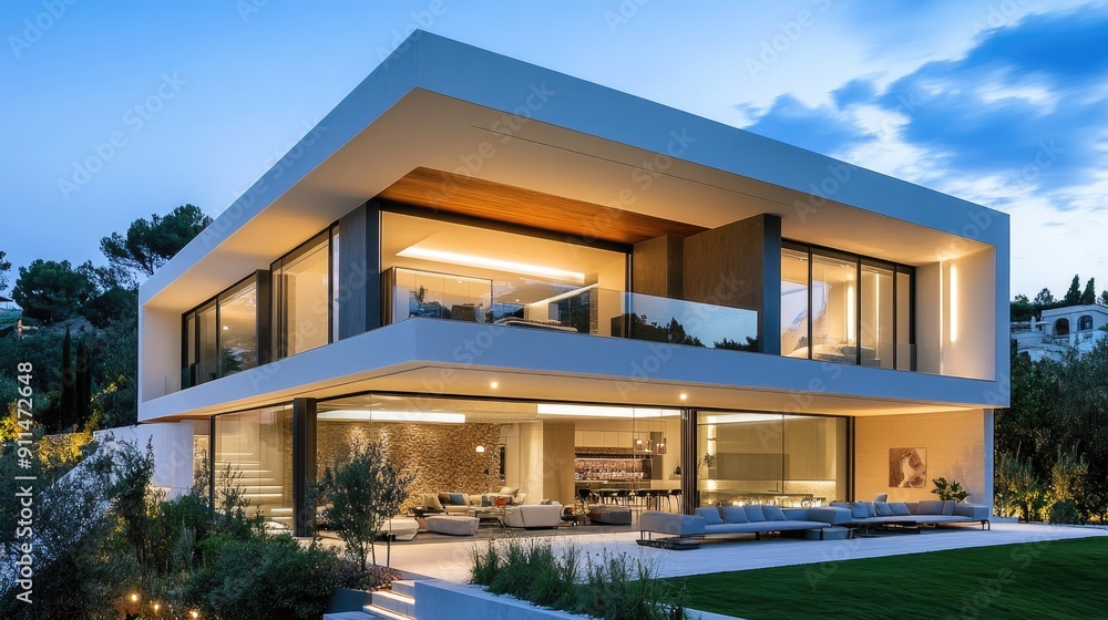 Modern villa house with a seamless blend of indoor and outdoor spaces, highlighting luxury and innovation. Modern villa house with a seamless blend of indoor and outdoor spaces, highlighting luxury and innovation.