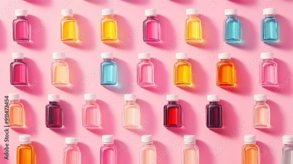 Abstract medicine bottles arranged in a geometric pattern Abstract medicine bottles arranged in a geometric pattern
