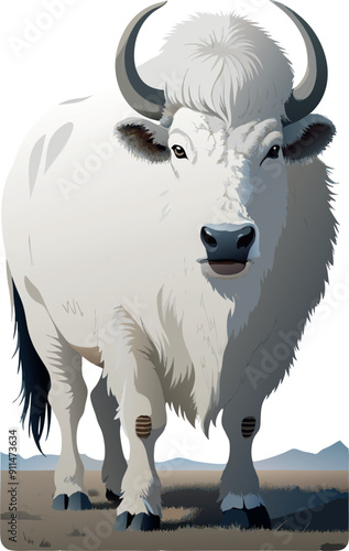 Majestic white yak standing in its natural environment