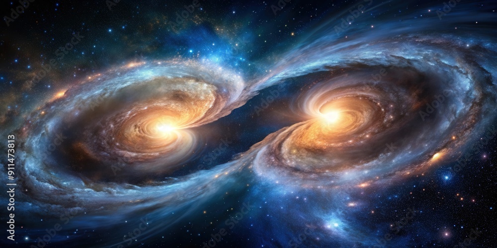 Merging spiral galaxies in space on the course of collision, galaxies, space, collision, universe, astronomical, astronomy Merging spiral galaxies in space on the course of collision, galaxies, space, collision, universe, astronomical, astronomy