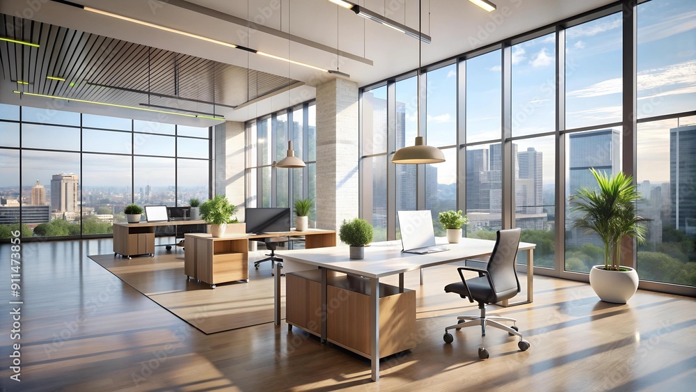 Fototapeta premium Modern Minimalist Office Space with Architectural Details Generative AI