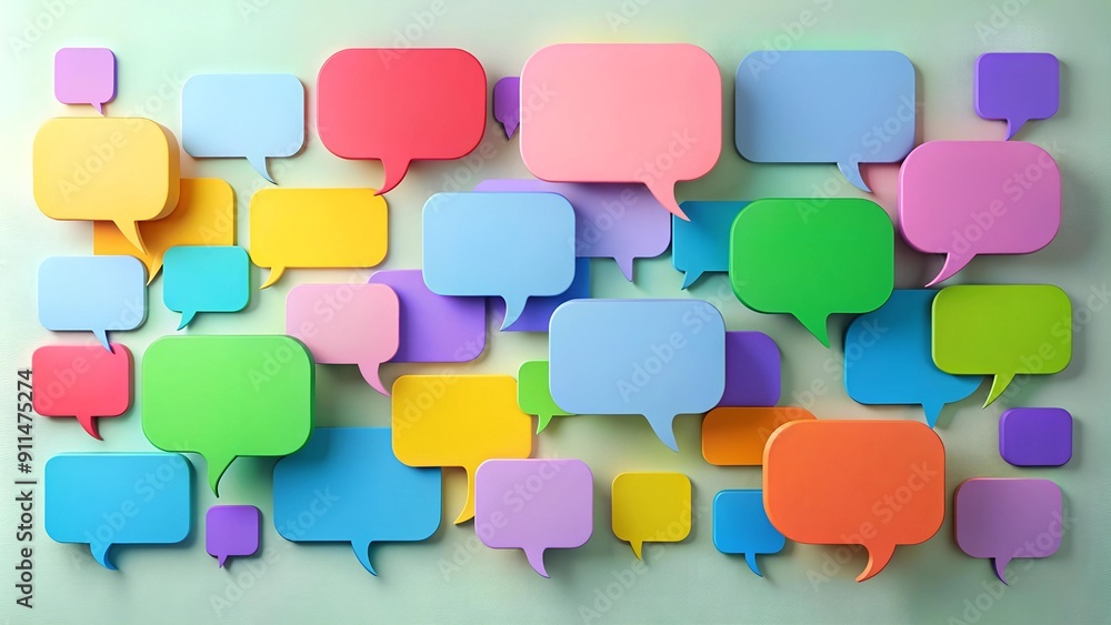 Vibrant Speech Bubbles Dancing on a Soft Pastel Canvas Generative AI Vibrant Speech Bubbles Dancing on a Soft Pastel Canvas Generative AI