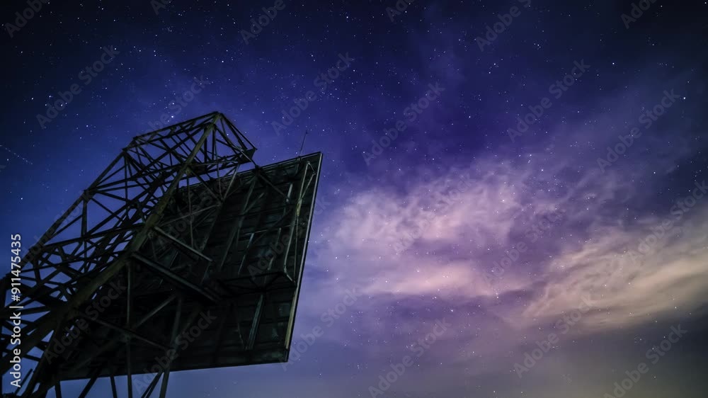 A silhouette of an abandoned radar station against a breathtaking night ...
