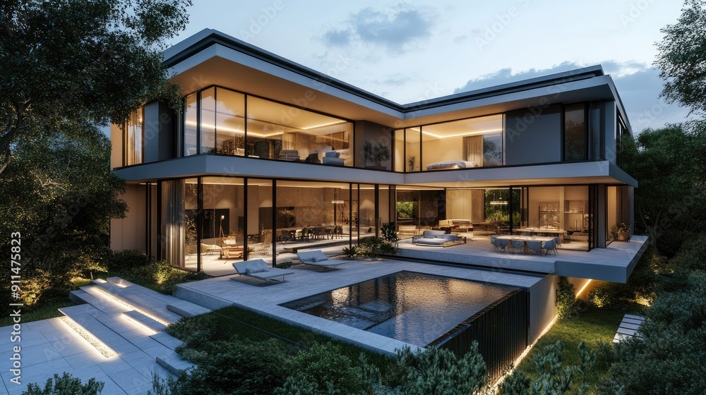 Sleek villa house with open-plan living spaces and a minimalist aesthetic, ideal for modern architectural inspiration. Sleek villa house with open-plan living spaces and a minimalist aesthetic, ideal for modern architectural inspiration.