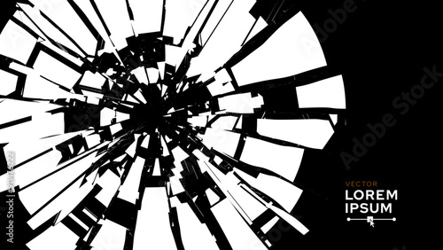 Broken Glass Circles with Cracks. Abstract Comic Book Flash Explosion Blast Radial Lines. Shattered, Fractured and Broken Geometric Circles. Damaged Texture. Vector Illustration.