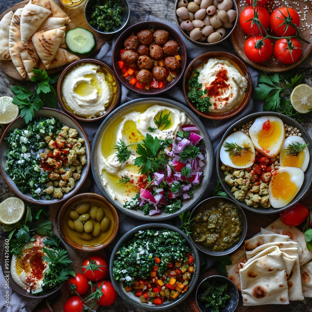 Middle Eastern Mezze Platter with Hummus, Olives, and Pita Bread Middle Eastern Mezze Platter with Hummus, Olives, and Pita Bread