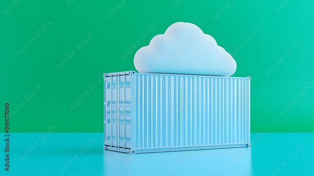 Cloud computing concept with a shipping container and cloud symbolizing data storage and transfer. Modern technology and internet infrastructure. Cloud computing concept with a shipping container and cloud symbolizing data storage and transfer. Modern technology and internet infrastructure.