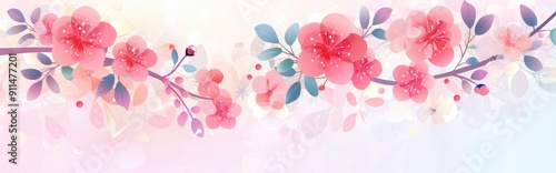 Watercolor painting of beautiful abstract floral background with pink color and leaves