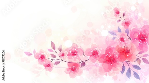 Watercolor painting of beautiful abstract floral background with pink color and leaves