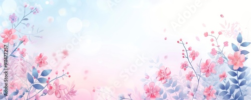 Watercolor painting of beautiful abstract floral background with pink color and leaves