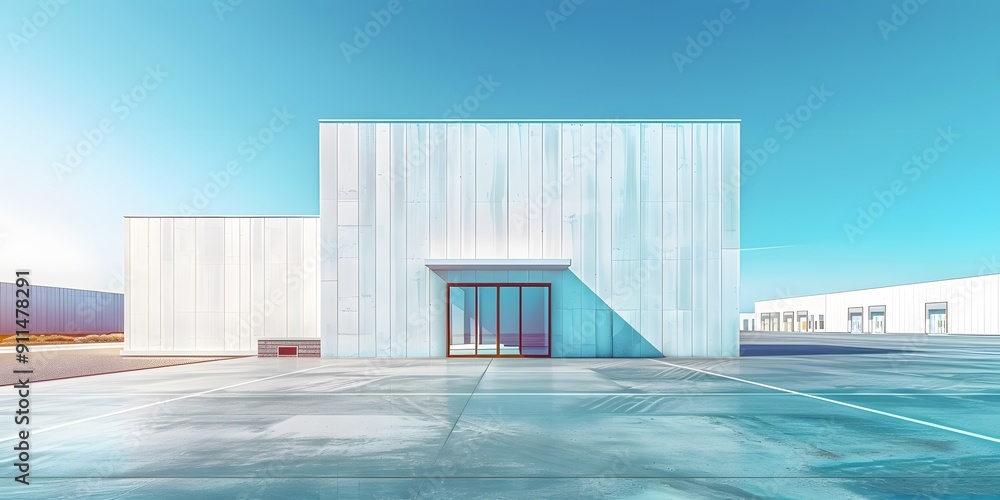 Fototapeta premium Steel boxes under blue sky, empty yard.