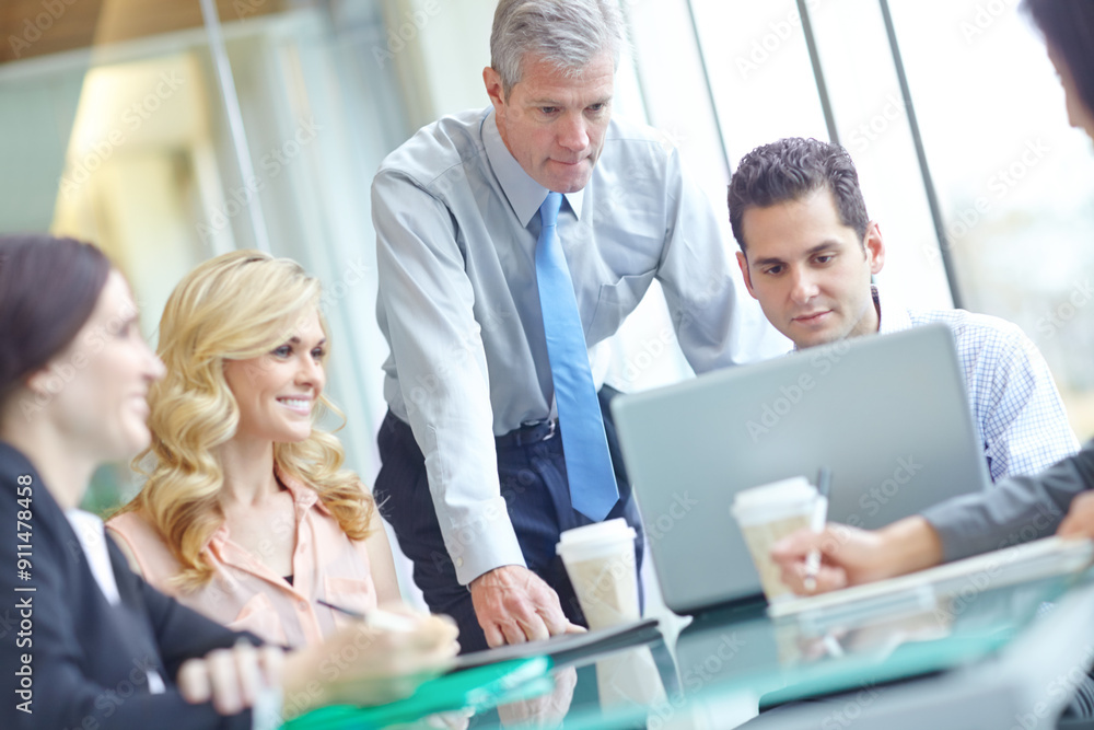 Business, people and happy at boardroom with laptop on teamwork or collaboration as accountants. Office, employees and smile for report or feedback on company financial statement and planning Business, people and happy at boardroom with laptop on teamwork or collaboration as accountants. Office, employees and smile for report or feedback on company financial statement and planning