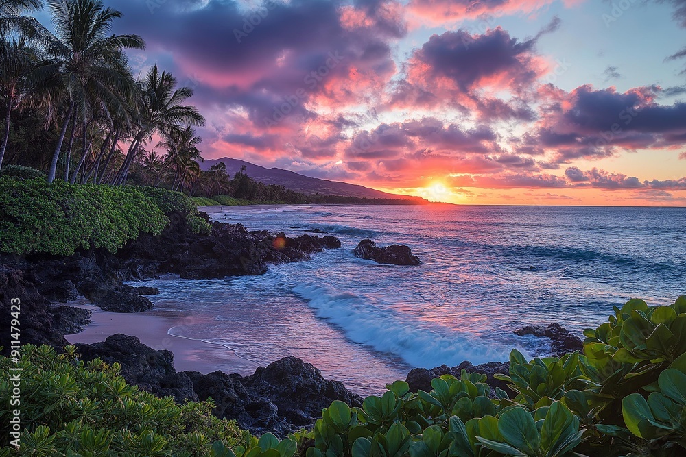 Majestic Sunset Over a Tropical Beach