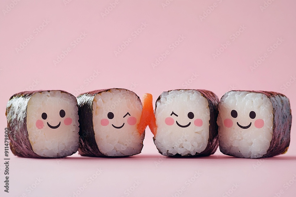 Delightful Array of Smiling Sushi Pieces
