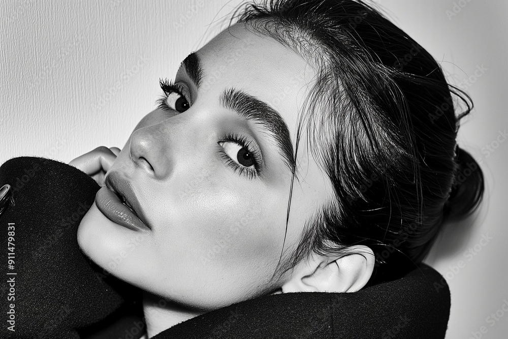 Portrait of a Young Woman in High Contrast Black and White