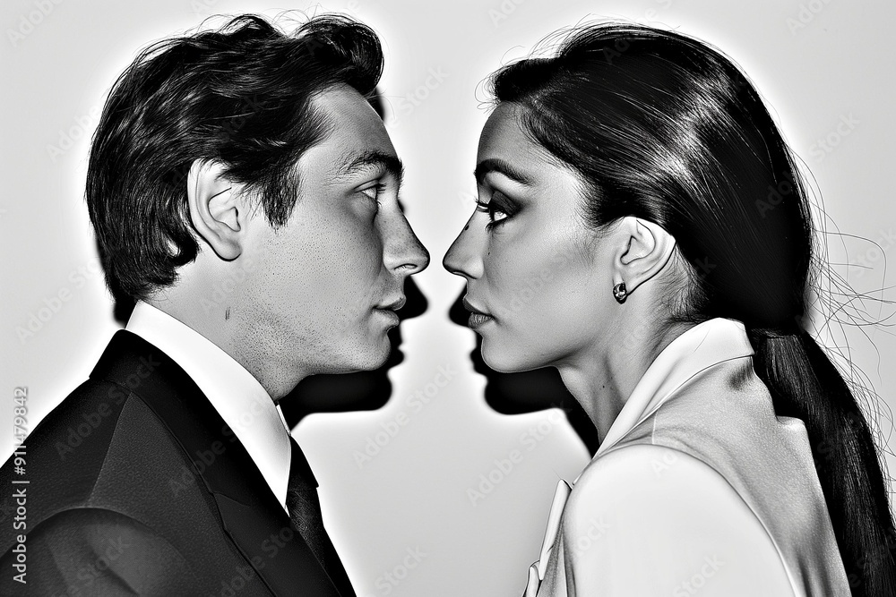 Intense Close-Up of a Man and Woman Facing Each Other