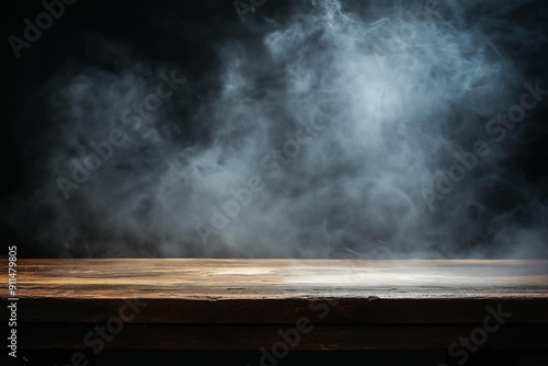 Obraz na płótnie Mysterious and Ethereal Atmosphere Created by Swirling Fog on a Wooden Surface w salonie