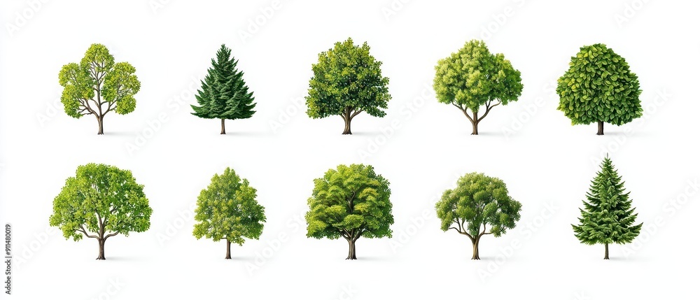 Minimal set of tree icons on an empty white background Minimal set of tree icons on an empty white background