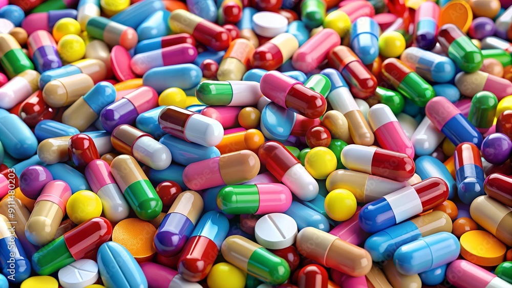 A Kaleidoscope of Healing: A Vivid Array of Pills and Tablets generative AI A Kaleidoscope of Healing: A Vivid Array of Pills and Tablets generative AI