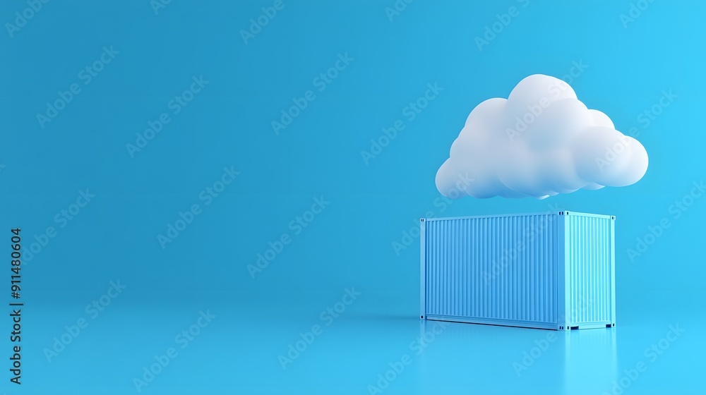 Cloud storage concept with a blue container and a cloud on a blue background. Modern data storage and technology metaphor. Cloud storage concept with a blue container and a cloud on a blue background. Modern data storage and technology metaphor.