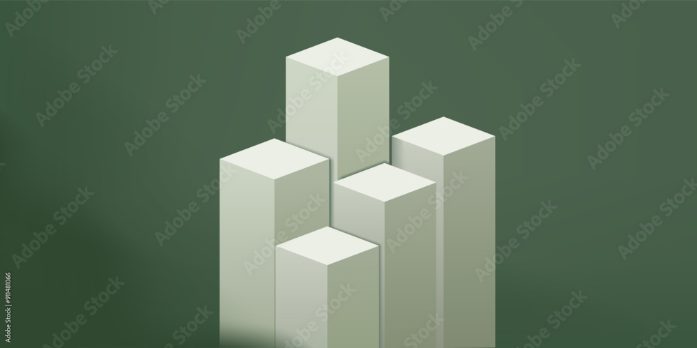 Fototapeta premium Vector of 3d abstract platforms with cuboid. Scene for product display. Realistic podium Illustration. Natural podium concept