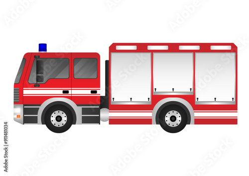 Fire Engine or Fire Truck. Fire Emergency Rescue Truck. Vector Illustration Isolated on White Background.