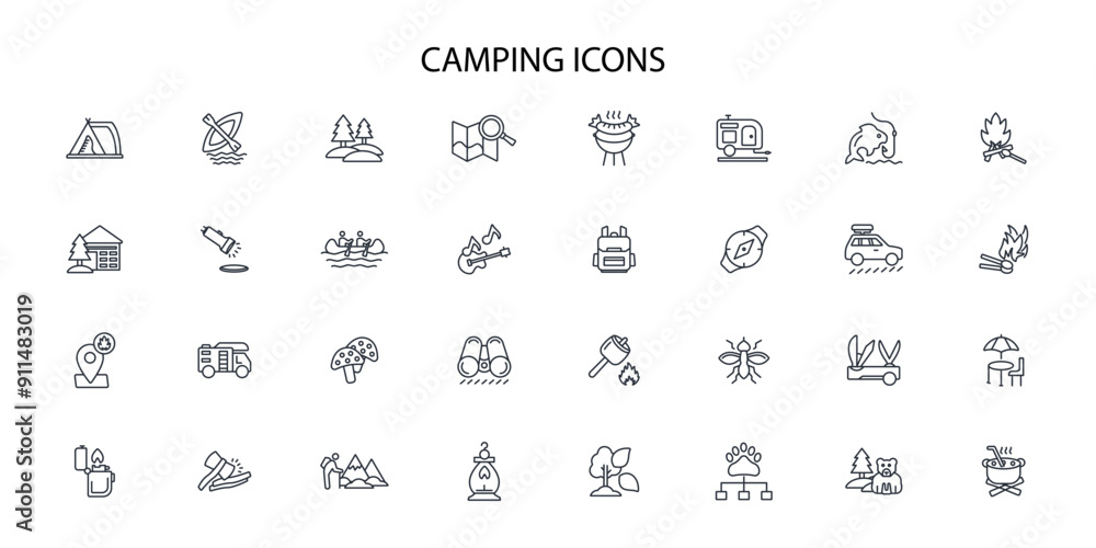 Camping icon set.vector.Editable stroke.linear style sign for use web design,logo.Symbol illustration. Camping icon set.vector.Editable stroke.linear style sign for use web design,logo.Symbol illustration.
