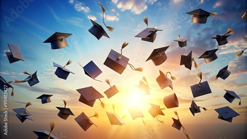 Soaring Aspirations: A Symphony of Graduation Caps  Generative AI photo