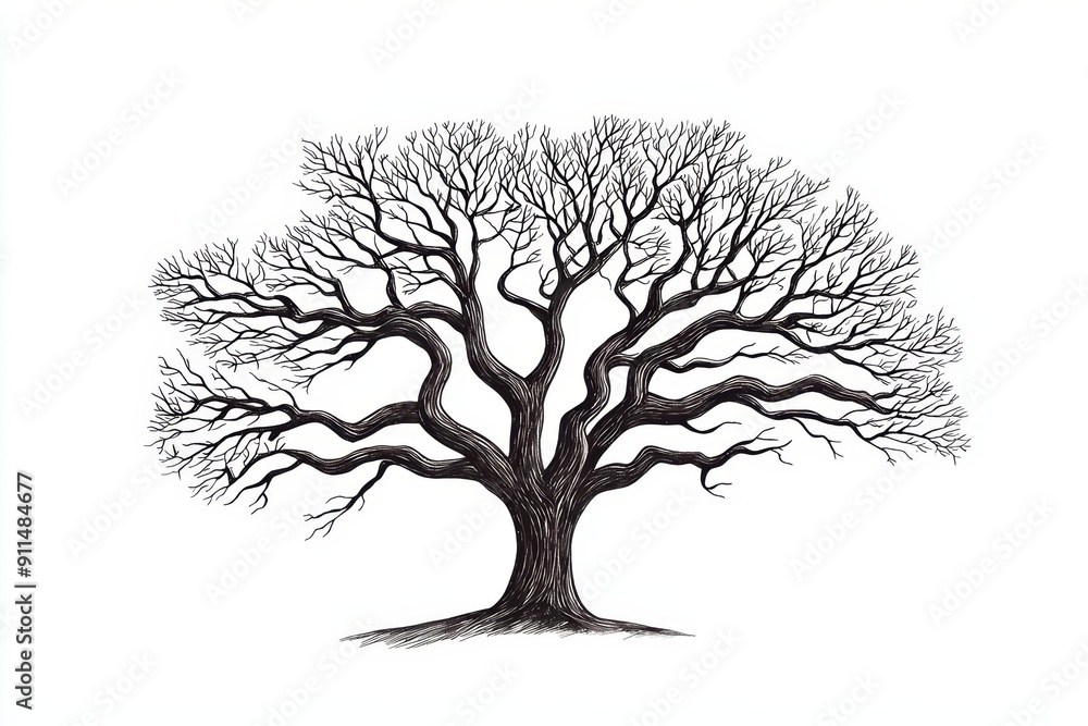 Fototapeta premium Vintage abstract illustration of a single empty tree