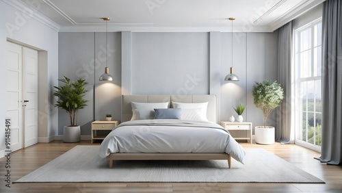 Minimalist Serenity: A Modern Bedroom Retreat with a Tranquil Color Palette generative AI