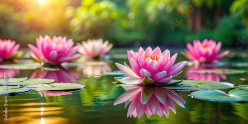 Wallpaper Mural Beautiful pink water lily flowers floating on a calm pond , pink, water lilies, floral, nature, garden, blooming, aquatic Torontodigital.ca