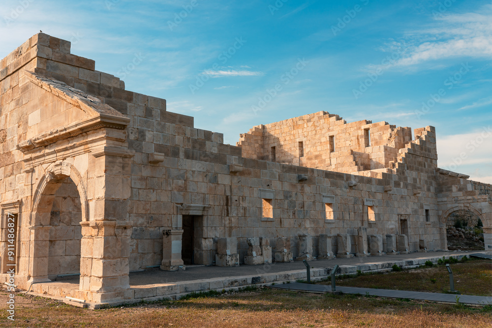 Fototapeta premium Ruins of ancient temple in Lycian city Patara in archeological site. Antalya Province, Turkey