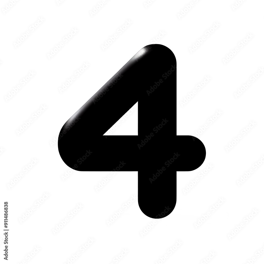 Obraz premium Symbolic black and white isolated vector illustration of number 4 on white background. 