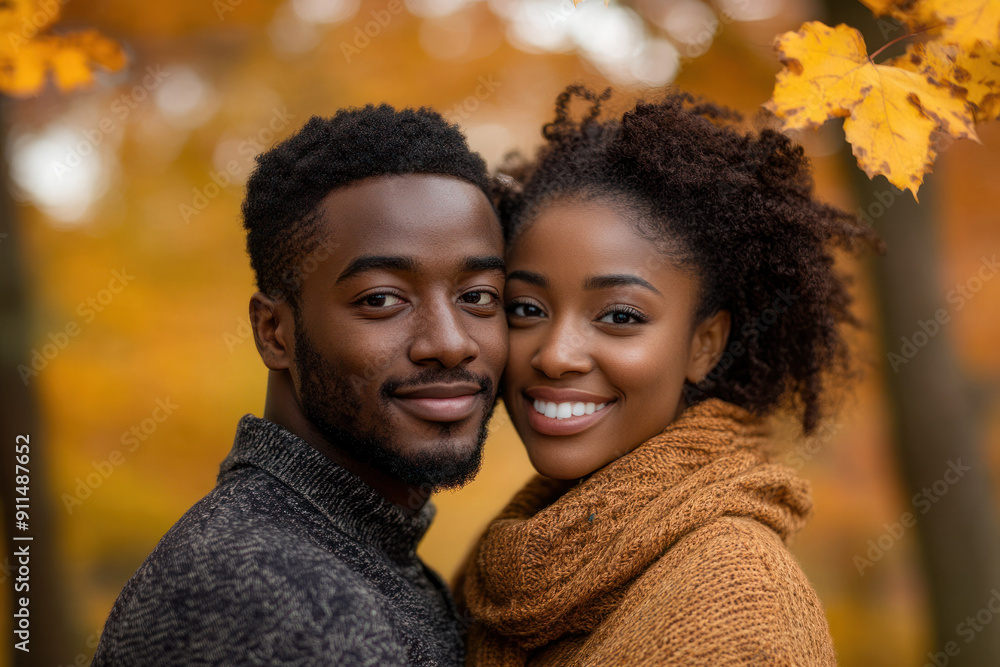 African American Couple in Love in Autumn Park African American Couple in Love in Autumn Park