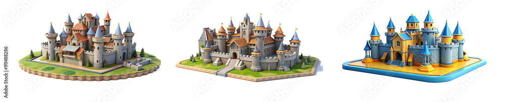 Medieval Fortress with Detailed Architecture, Transparent Background Medieval Fortress with Detailed Architecture, Transparent Background