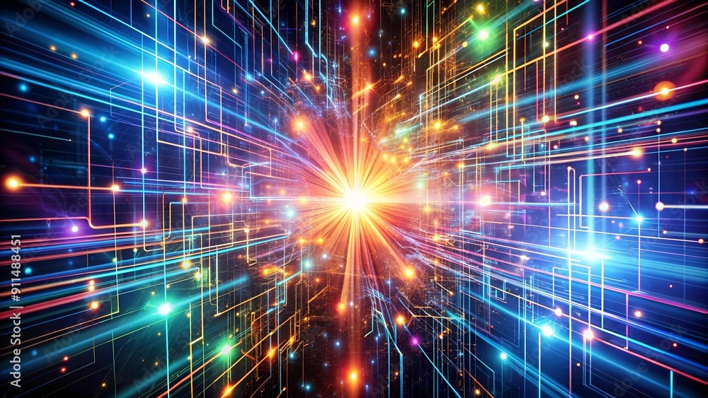 Obraz premium Intertwined Lines of Light, Weaving a Narrative of Connectivity AI generated