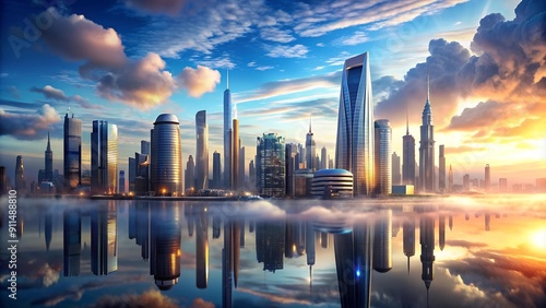 Wallpaper Mural A Symphony of Steel and Glass: A Futuristic Metropolis Skyline  Generative AI Torontodigital.ca