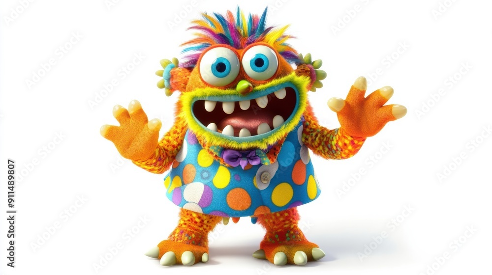 A cartoonish monster with a big smile and blue eyes A cartoonish monster with a big smile and blue eyes