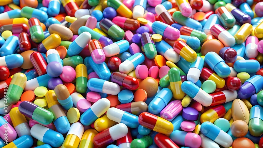 A Kaleidoscope of Healing: A Vivid Array of Pills and Tablets Generative AI A Kaleidoscope of Healing: A Vivid Array of Pills and Tablets Generative AI