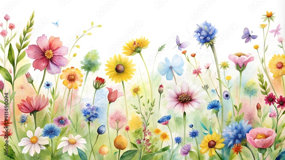 Whimsical Watercolor Wildflowers generative AI Whimsical Watercolor Wildflowers generative AI
