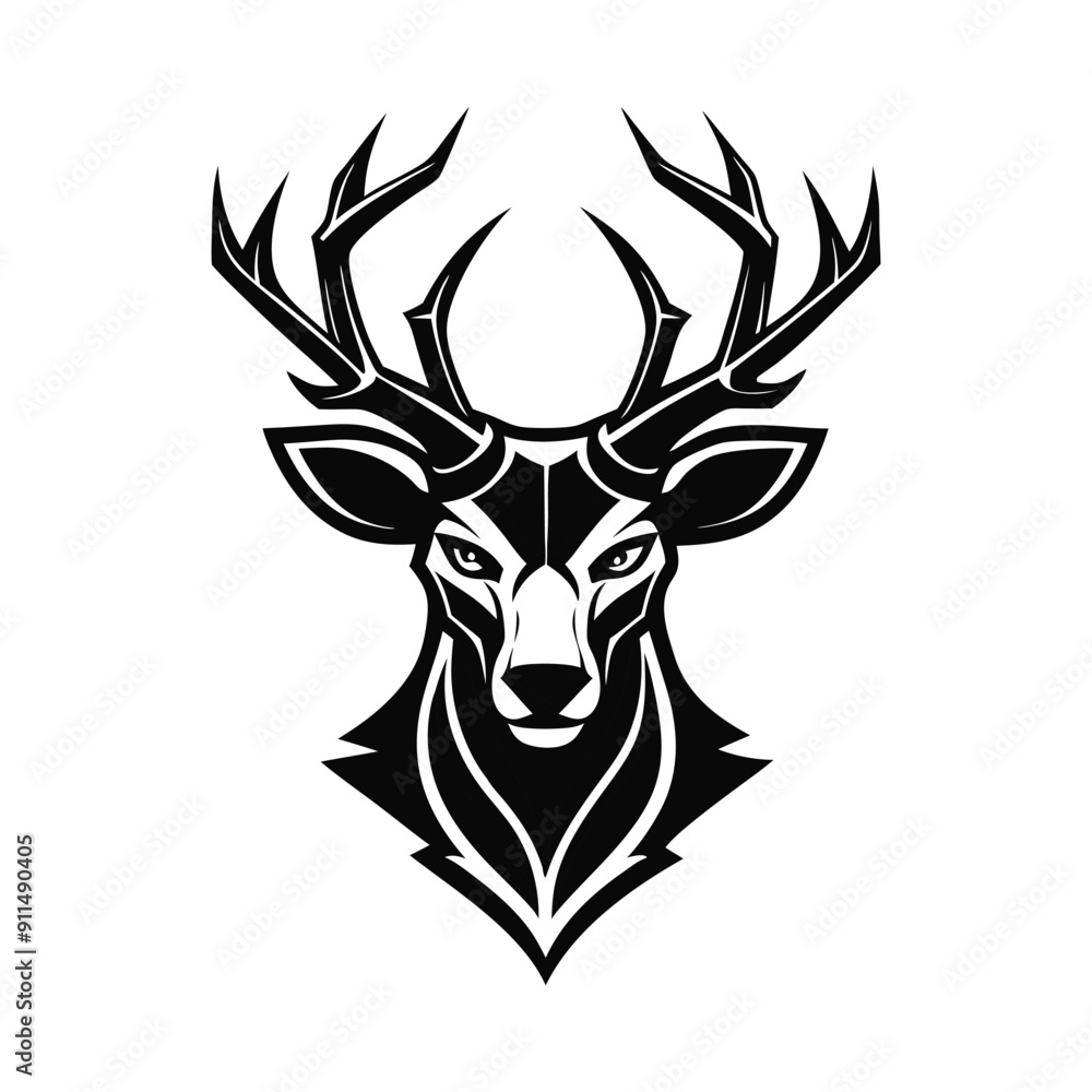 Head of deer black and white vector illustration isolated transparent background logo Head of deer black and white vector illustration isolated transparent background logo