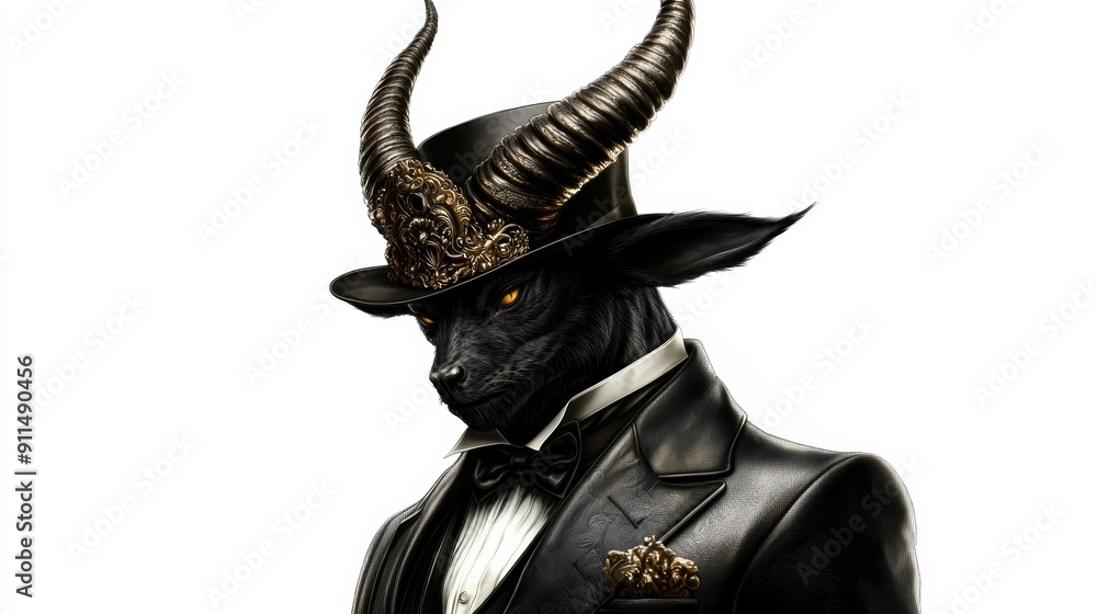 Fototapeta premium A man in a suit and tie with horns on his head