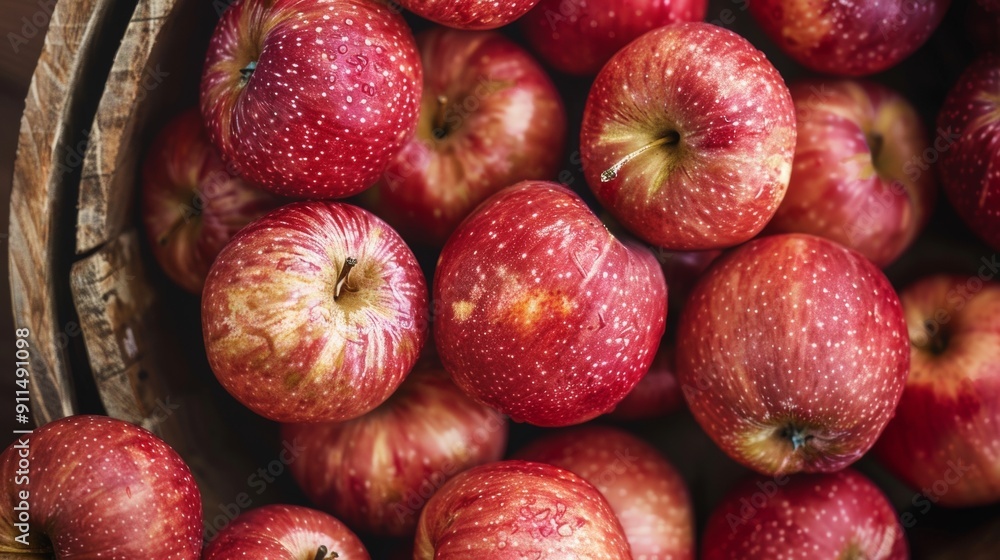 Close-up of fresh red apples in a rustic basket Close-up of fresh red apples in a rustic basket