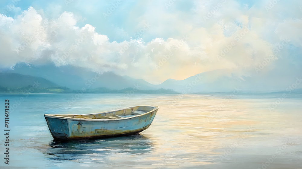 Naklejka premium Serene Seascape with Boat