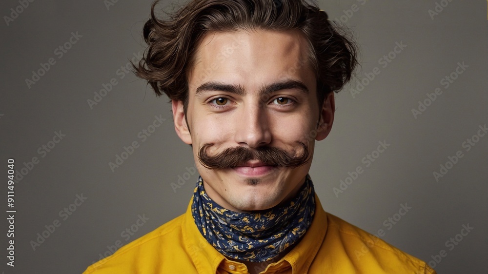 Gentleman with retro moustache, portrait on background. Space for text, man smiling. Barbershop concept, Gentleman with retro moustache, portrait on background. Space for text, man smiling. Barbershop concept,
